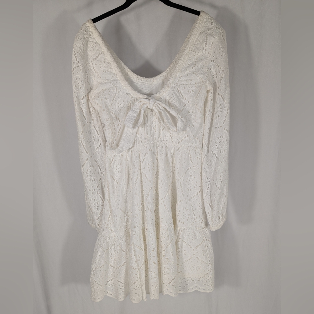 New Veronica Beard Calibra Broderie Eyelet Long-Sleeve Tiered Dress Size 00 - Picture 4 of 12